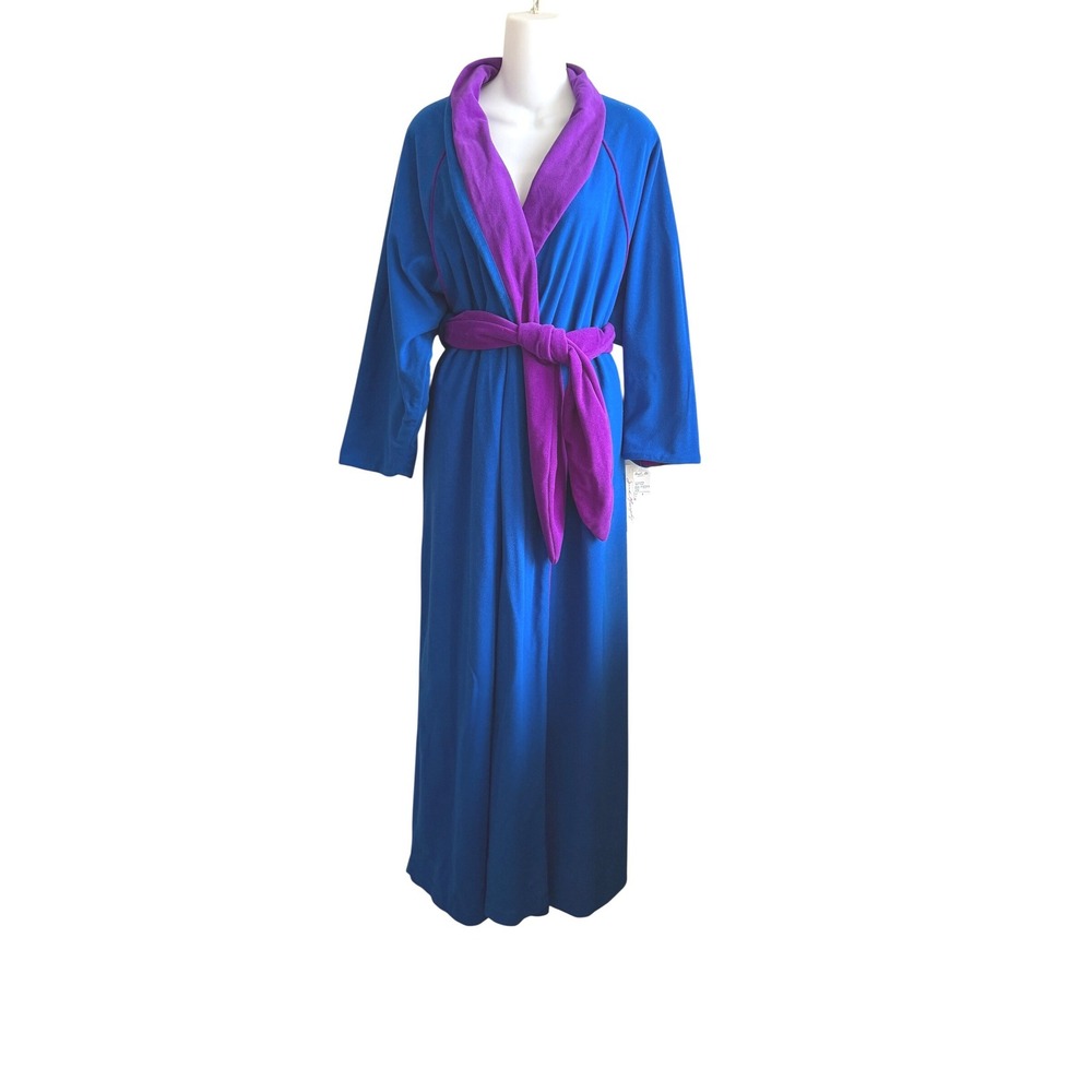 NWT Vintage Jack Murphy Robe Blue Purple Trim Velour Cloth Bathrobe One Size